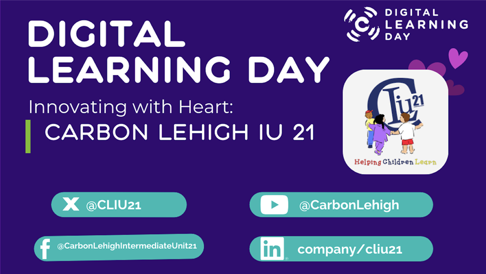  Thid graphic says "Digital Learning Day' and has URLs for different social media accounts.